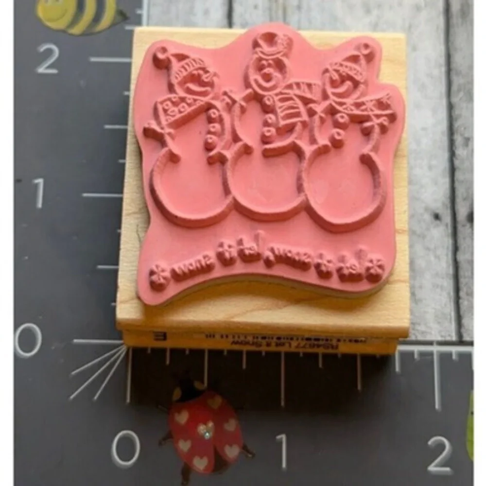 Hampton Art Let It Snow Snowman Trio Rubber Stamp Wood #F115